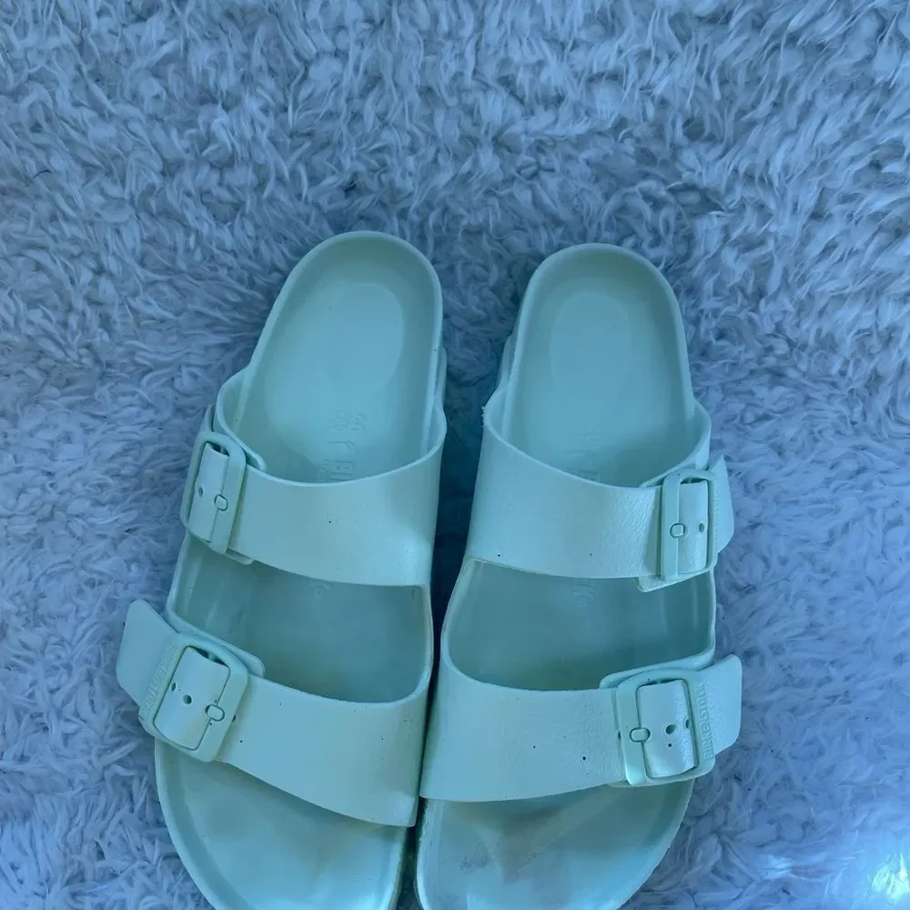 Birkenstock Arizona EVA Slides Sandals Womens Mint Green Double Straps EUR SZ40